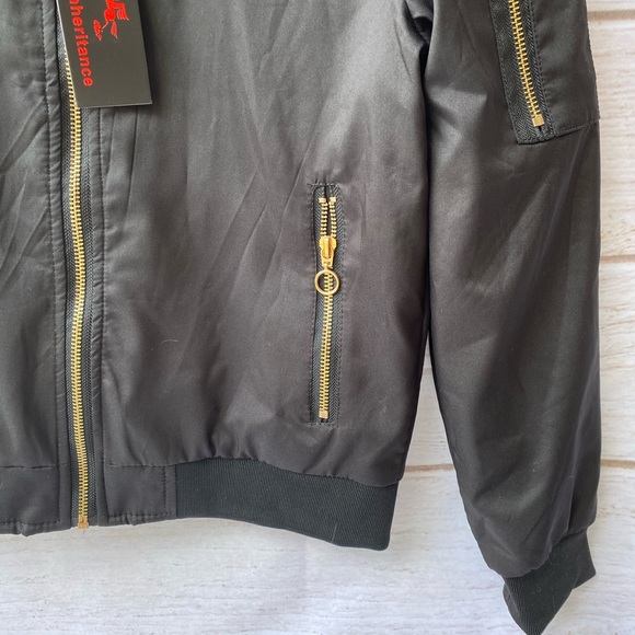 NEW 🖤 BOMBER JACKET in black with tags and gold zipper details LARGE NWT - Picture 3 of 6